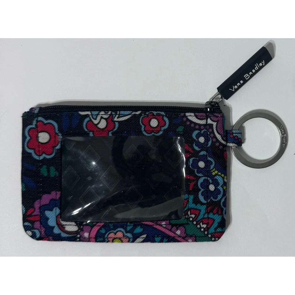 Vera Bradley Zip ID Case Floral Paisley Multicolor Cotton Wallet Key Ring